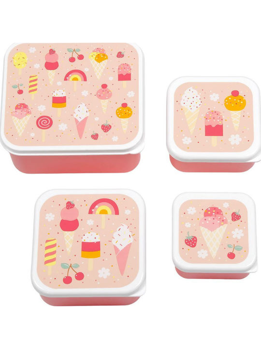 A Little Lovely Company Ice Creams Σχολικό Σετ Ροζ 23.5 x 10 x 30εκ + Σετ Φαγητοδοχείων