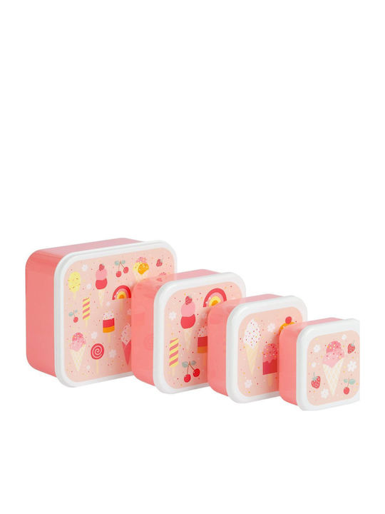 A Little Lovely Company Ice Creams Σχολικό Σετ Ροζ 23.5 x 10 x 30εκ + Σετ Φαγητοδοχείων