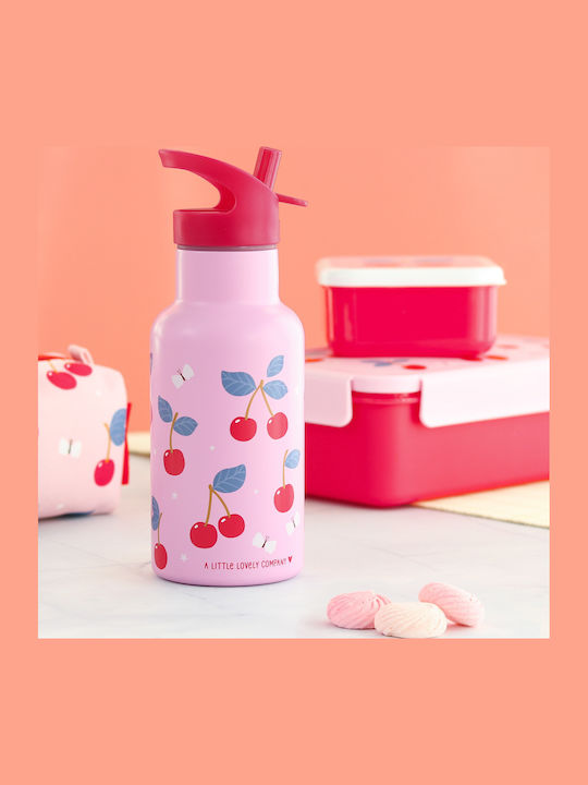 A Little Lovely Company Cherries School Set Pink 19 x 19 x 32 cm + Water Bottle