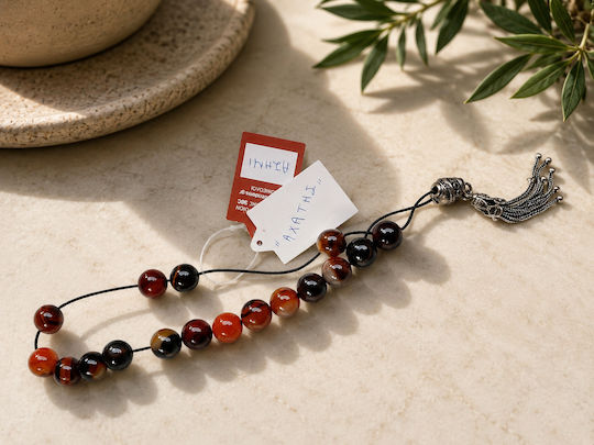 Handmade Worry Beads from Agate with Brown Tassel