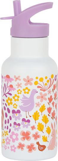 A Little Lovely Company Flower Garden Stainless Steel Kids Dinner Set 0.35lt Pink 23 x 16 x 16cm