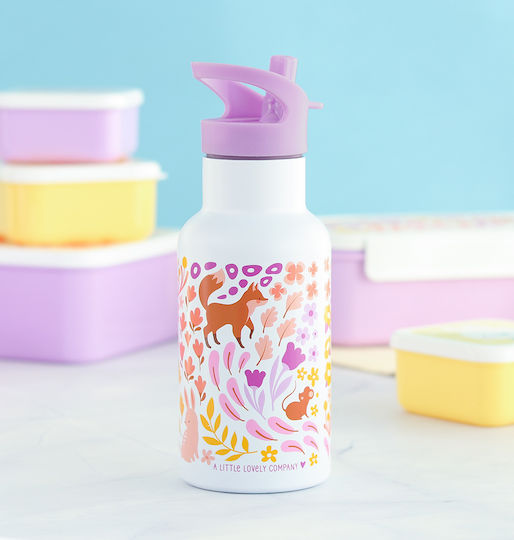 A Little Lovely Company Flower Garden Stainless Steel Kids Dinner Set 0.35lt Pink 23 x 16 x 16cm