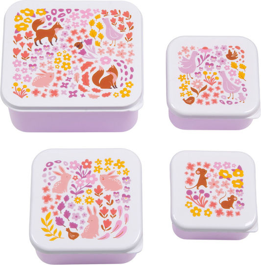 A Little Lovely Company Flower Garden Stainless Steel Kids Dinner Set 0.35lt Pink 23 x 16 x 16cm
