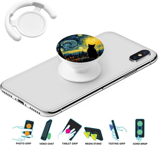Starry Night Cat Phone Holders Stand Weiß Basis Für Handy Am Hand