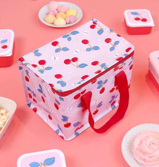 A Little Lovely Company Cherries School Lunch Bag Pink 16x16x23cm