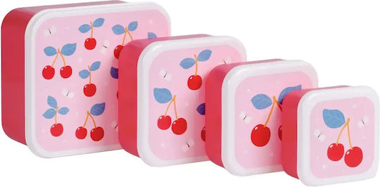 A Little Lovely Company Cherries School Lunch Bag Pink 16x16x23cm