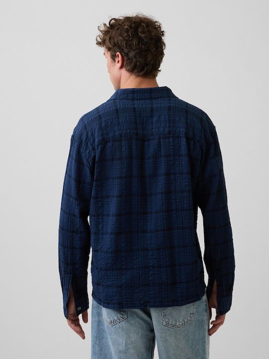 Langärmeliges Geprüft-Hemd Navy Blau