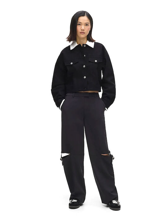 Long Women's Jacket for Winter White- Black