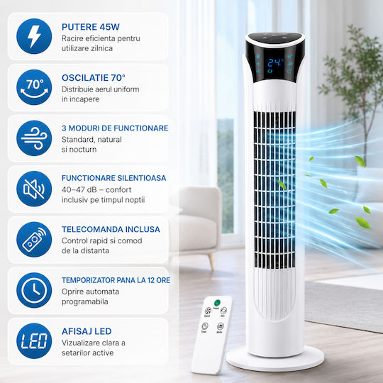Ventilator Tip Turn 45W Cu Telecomandă Alb