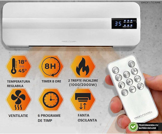 ProfiCare Keramisches Ventilatorenheizung Allgemeine Verwendung Wandmontiert Weiß 2000W