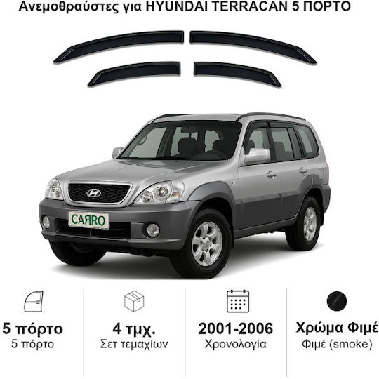 Heko Σετ Ανεμοθραύστες Αυτοκινήτου Μπροστινοί και Πίσω Σκούρο Φιμέ για Hyundai Terracan 4τμχ