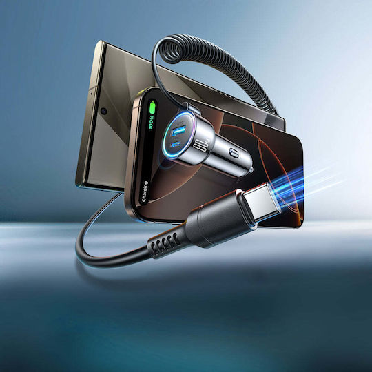 Joyroom JR-CL07 Car Charger 72W 3A Fast Charging with Ports 1xUSB-A 1xType-C with Type-C Cable Black Colour