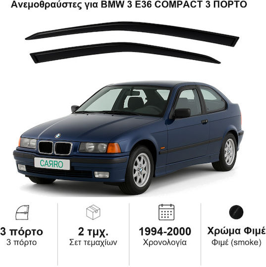 Heko Σετ Ανεμοθραύστες Αυτοκινήτου Μπροστινοί Σκούρο Φιμέ για BMW Σειρά 3 2τμχ