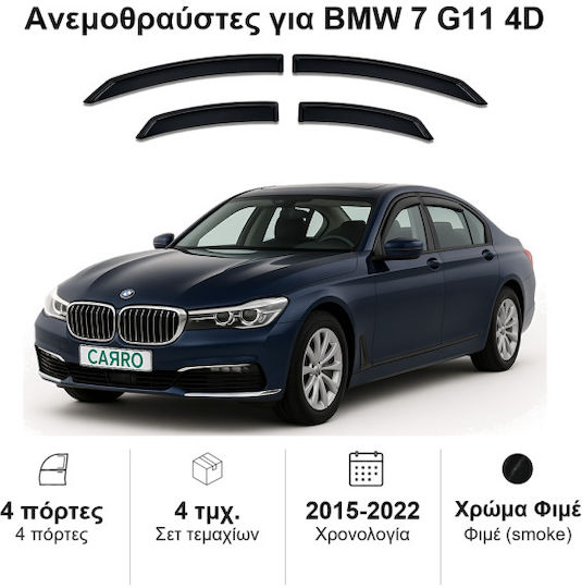 Heko Σετ Ανεμοθραύστες Αυτοκινήτου Μπροστινοί και Πίσω Σκούρο Φιμέ για BMW Σειρά 7 4τμχ