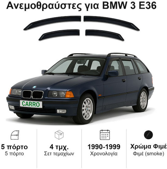 Heko Σετ Ανεμοθραύστες Αυτοκινήτου Μπροστινοί και Πίσω Σκούρο Φιμέ για BMW E36 4τμχ