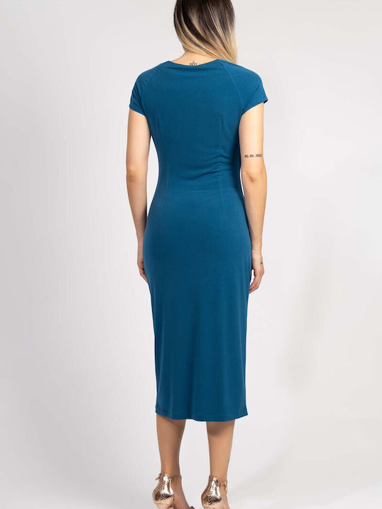 Rochie de Vară Midi de Seară Wrap-Around Petrol