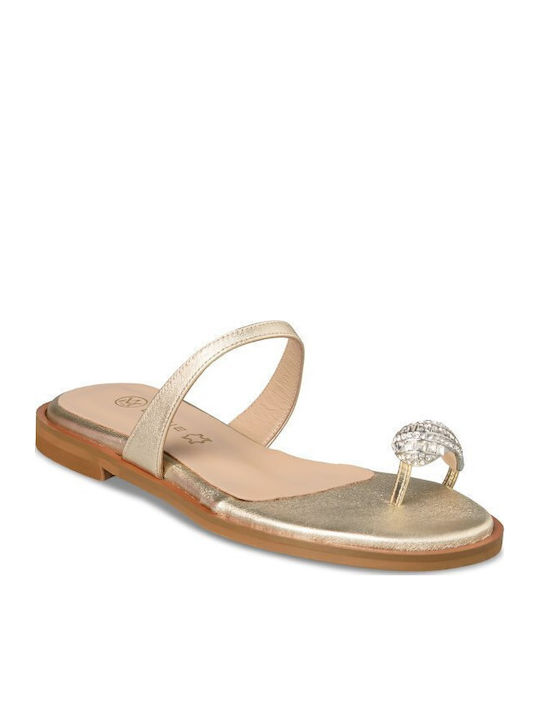 Leder Flache Sandalen für Damen Gold