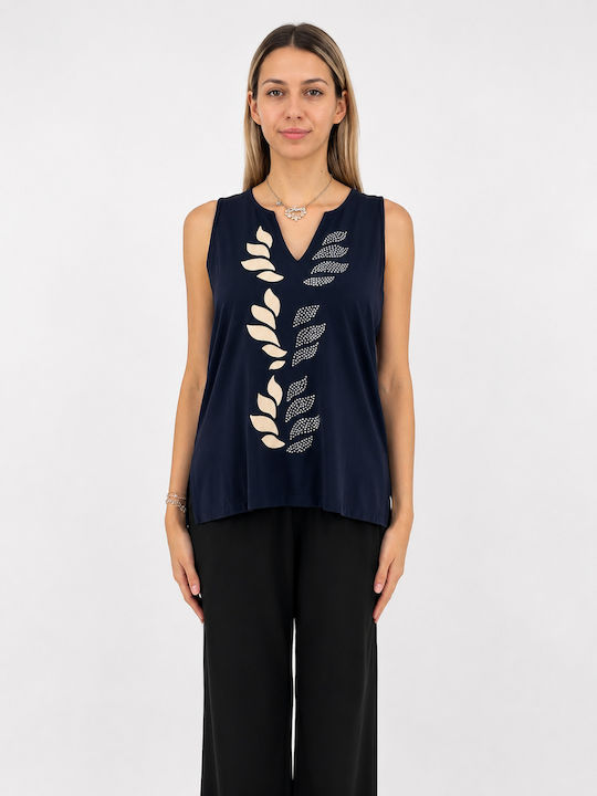 Women's Sleeveless Blouse with V-Neck Blue