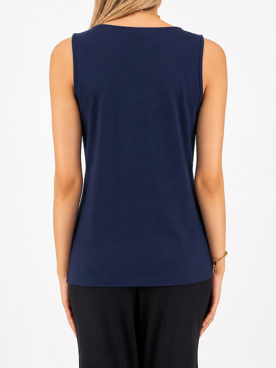 Women's Sleeveless Blouse with V-Neck Blue