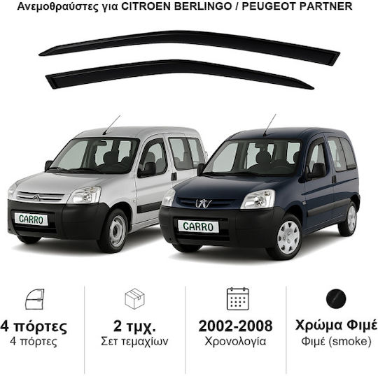 Heko Set of Windbreakers Front Car Dark Fime for Peugeot Partner Citroen Berlingo 2pcs