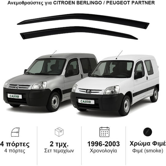 Heko Σετ Ανεμοθραύστες Αυτοκινήτου Μπροστινοί Σκούρο Φιμέ για Peugeot Partner Citroen Berlingo 2τμχ