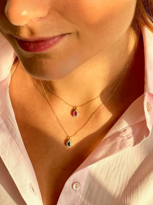 Ioannis Kosmima Necklace With Tear Design In 9 K Gold With Green Zircon