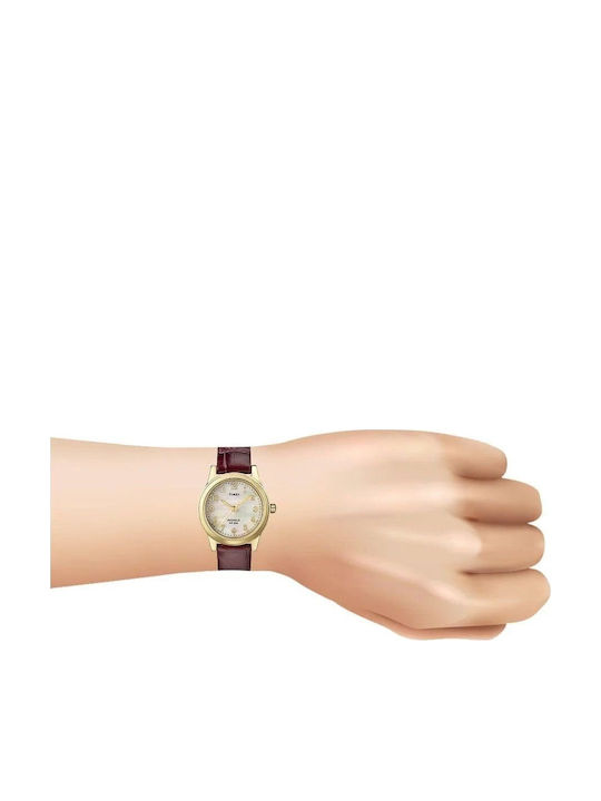 Timex Дамски Часовник 25mm Кварцов с Кафява Кожена Каишка