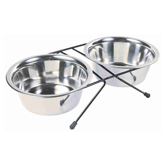 Trixie Set Rostfreier Stahl Futterautomat für Hund & Katze mit Gestell 750ml 17cm in Schwarz Farbe