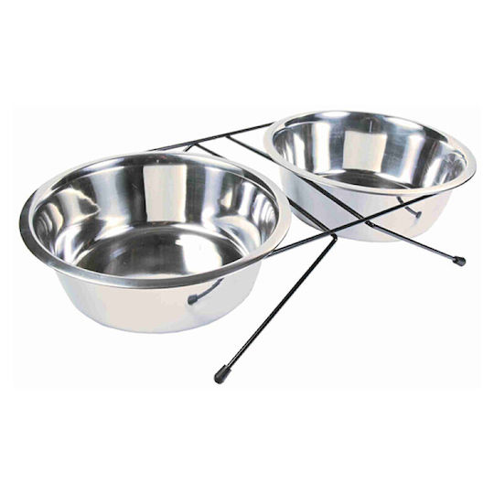 Trixie Set Rostfreier Stahl Futterautomat für Hund & Katze mit Gestell 750ml 17cm in Schwarz Farbe