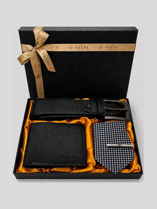 Set portofel și curea pentru bărbați Onyx Edition din eco-piele elegantă cravată ac de cravată într-o cutie elegantă