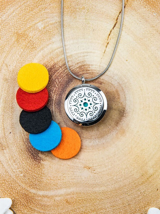 Asmee Mandala Pendant Snake Chain Aromatherapy Stainless Steel 2.5 Cm