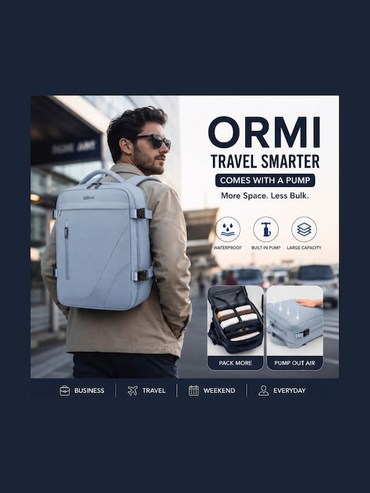 Ormi Rz29053 Travel Backpack 40x20x30cm Cabin Size Air Compression System Laptop Compartment & Large Capacity Light Blue