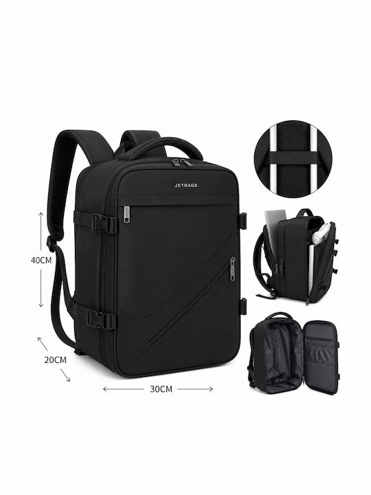 Jetbags Rz29051 Backpack Travel Cabin Size 40x20x30cm Waterproof Laptop Compartment & Compression Valve Black