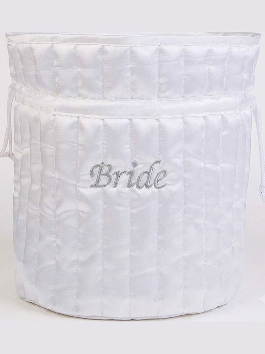 Handmade Toiletry Bag Satin Pouch White Silver Embroidery Bride Amaryllis Slippers Greek Made