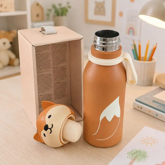 Kids Water Bottle Thermos Fox 400ml Bottlies By Zazu Fun Stainless Steel 304