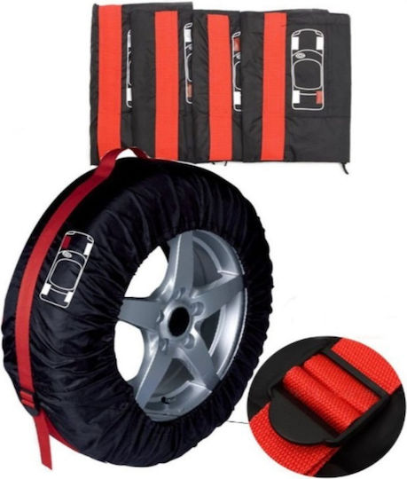 Set 4 Huse Pentru Depozitare Și Transport Pentru Anvelope Dimensiune Roată 18-23'' Inch Impermeabile Material Durabil Mânere Protecție Împotriva Radiațiilor Solare Uv Umiditate Praf Roșu Negru