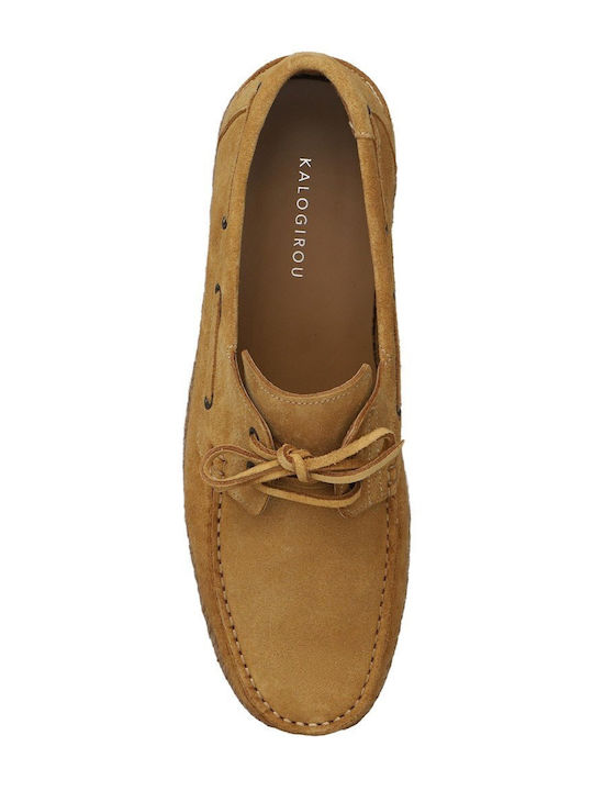 Suede Men's Boat Shoes in Orange Colour