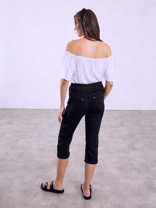Celestino Γυναικείο Τζιν Κάπρι Μονόχρωμο Slim Fit Μαύρο Celestino Γυναικείο Τζιν Κάπρι Μονόχρωμο Slim Fit Μαύρο