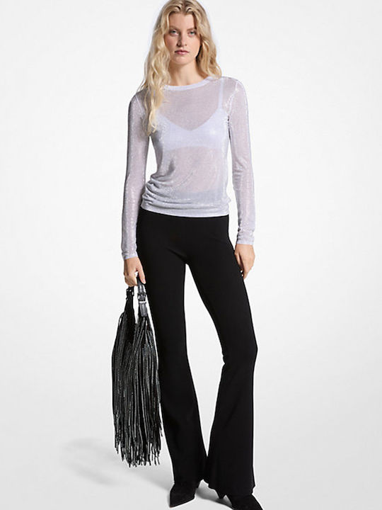 Women's Blouse with Lace & Mesh Silver