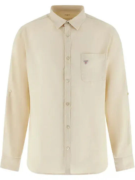 Langärmeliges Leinen-Herrenhemd in Normale Passform Beige