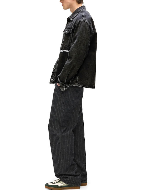 Long Sleeve Denim Overshirt in Regular Fit Washed Black