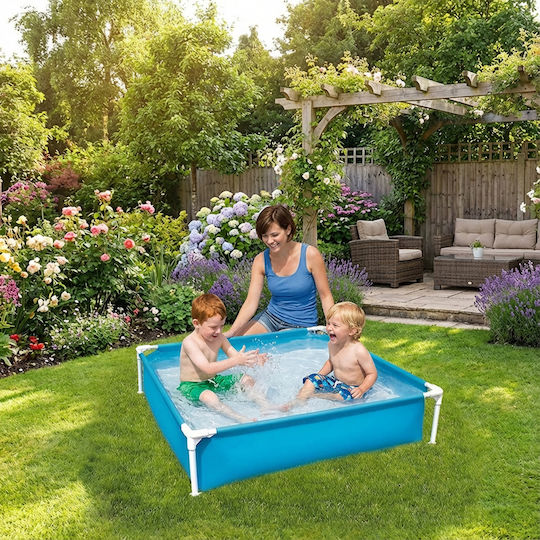 Piscină pentru copii pătrată PVC 365 l cu cadru metalic 122x122x30.5 cm albastră