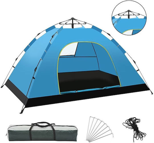 Cort Camping Igloo de Cățărare Depozitare Albastră 4 Anotimpuri pentru 3 Persoane Impermeabilă 3000mm 200x140x115cm