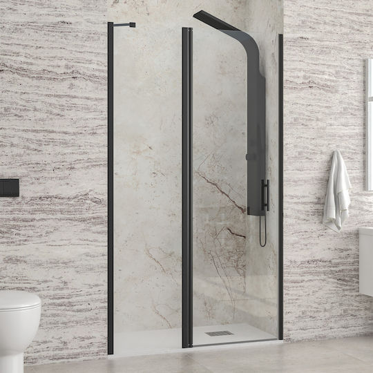 Karag Panex 400 Alto Duschwand für Dusche mit Schieben Tür 125x200cm Klarglas Schwarz