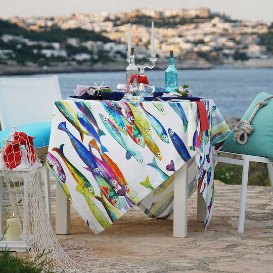 Tessitura Toscana Telerie Poisson Bleu Μπλε 85x85εκ.