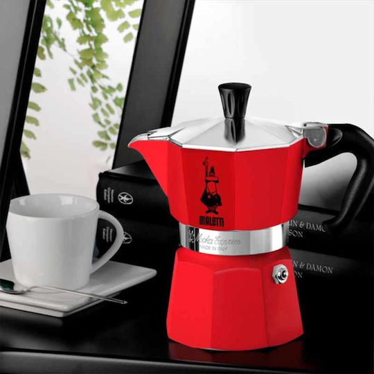 Bialetti Moka Express Stovetop Espresso Pot 3 Cups Red