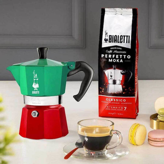 Bialetti Moka Express Tricolore Stovetop Espresso Pot 6 Cups Green