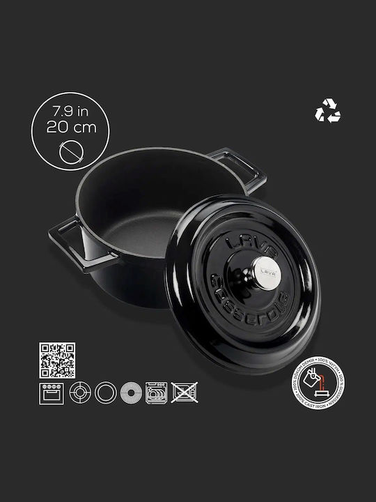 Lava Oală adâncă din fontă 2.82lt / 20cm Μαύρη