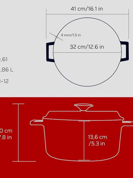 Ready Deep Pot made of Cast Iron 9.8lt / 32cm