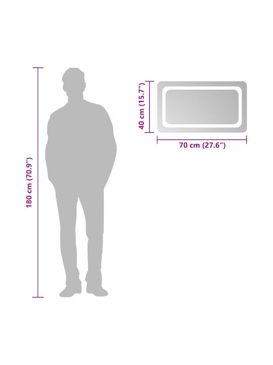 vidaXL Καθρέπτης Μπάνιου Led 70x40cm Διάφανος
